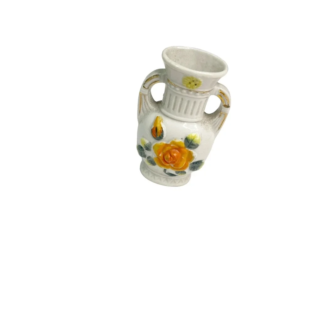 Vintage Mini White & Orange Floral Double Handled Bud Norleans made  Japan‎